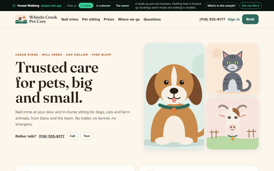The top of the Whistle Creek Pet Care sample