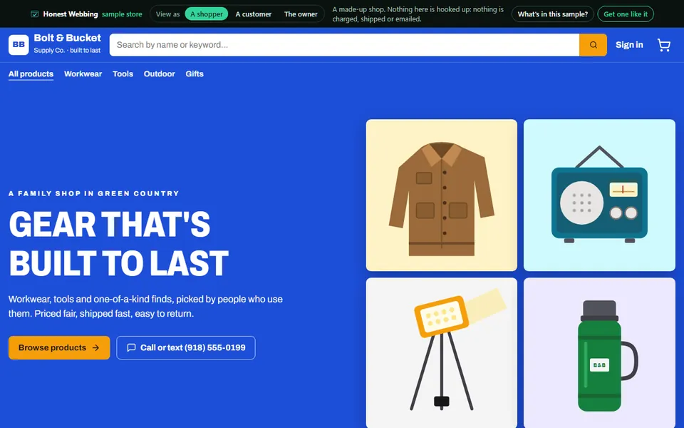 The top of the Bolt & Bucket Supply Co. sample